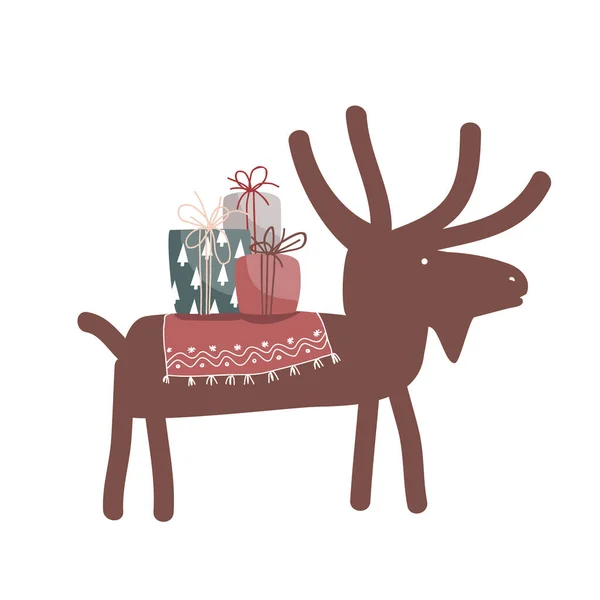 Renne Orignal Portant Des Cadeaux Noël Illustration Graphique Vectorielle Wapitis — Image vectorielle