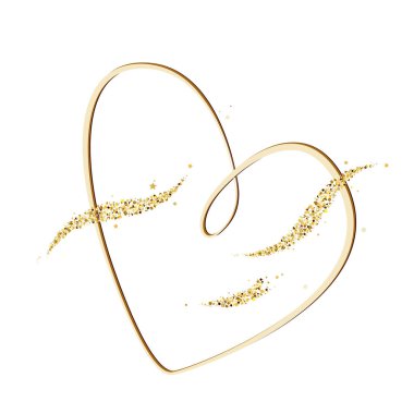 Gold heart and shiny golden sparkles on white background. Abstract glitter heart. Love, wedding, Valentine day design element. Abstract vector illustration