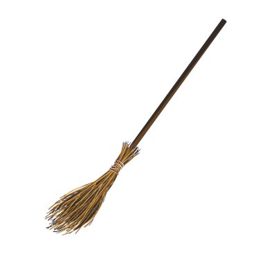 Magic broom on which witch flies. Spring garden tool. Vector cartoon illustration isolated on white.