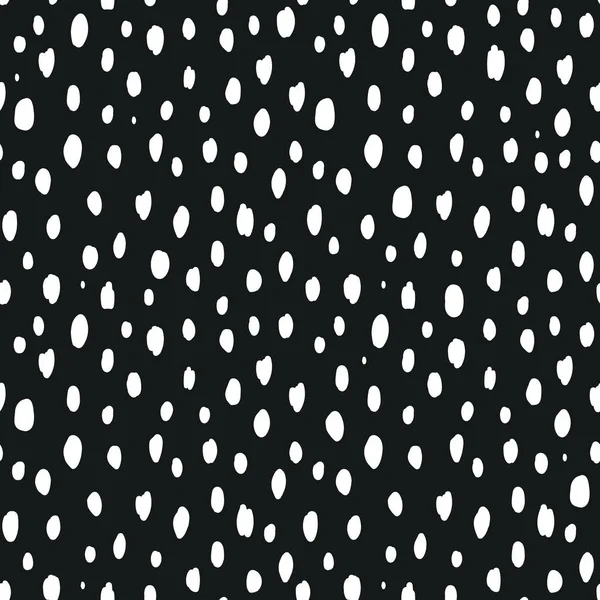 Seamless speckled pattern with white hand drawn dots. Polka dot background, white on black. Vector illustration