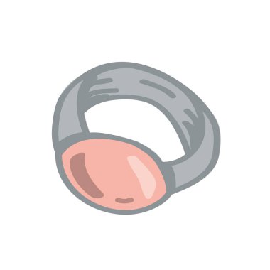 Vintage silver ring with a big ruby. Isolated vector illustration on white background.