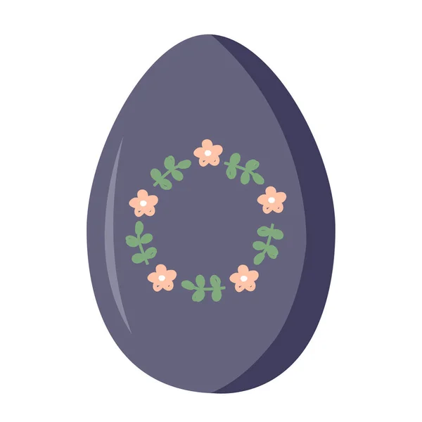Oeuf Pâques Icône Avec Cadre Couronne Fleurs Mignon Illustration Vectorielle — Image vectorielle