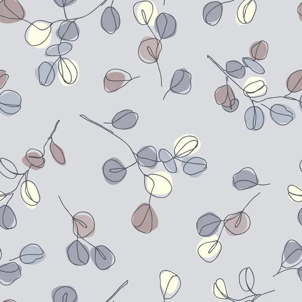 유칼립투스의 가지들은 하나의 스타일로 파스텔 팔레트의 거무스름 무늬로 포장지를 계속적 — 스톡 벡터