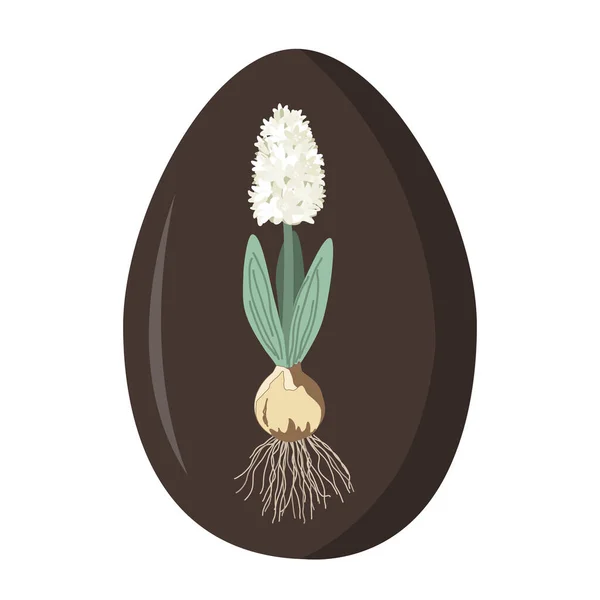 Szokatlan Vagy Csokoládé Húsvéti Tojás Díszített Fehér Jácintvirág Vektor Illusztráció — Stock Vector