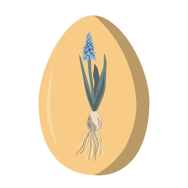 Ασυνήθιστο Ξύλινο Σοκολατένιο Πασχαλινό Αυγό Διακοσμημένο Υάκινθο Σταφυλιού Μοσχάρι Εικονογράφηση — Διανυσματικό Αρχείο