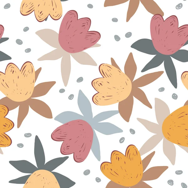 Niedliche Stilvolle Nahtlose Muster Mit Großen Naiven Blumen Und Flecken — Stockvektor
