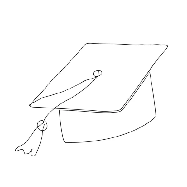 卒業帽子 連続した1行の描画スタイルでのモルタルボード 卒業キャップミニマリスト絶縁ベクトルイラスト — ストックベクタ