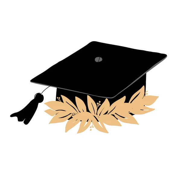 Maturitní Čepice Zdobená Vavřínovým Věncem Nástěnka Symbol Vysokého Školství Promoce — Stockový vektor