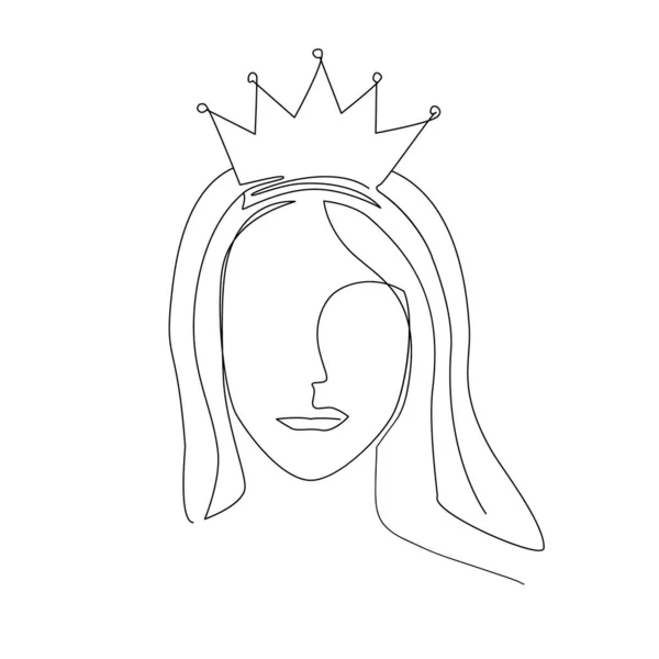 Rostro Mujer Con Dibujo Línea Continua Tiara Logo Del Salón — Archivo Imágenes Vectoriales