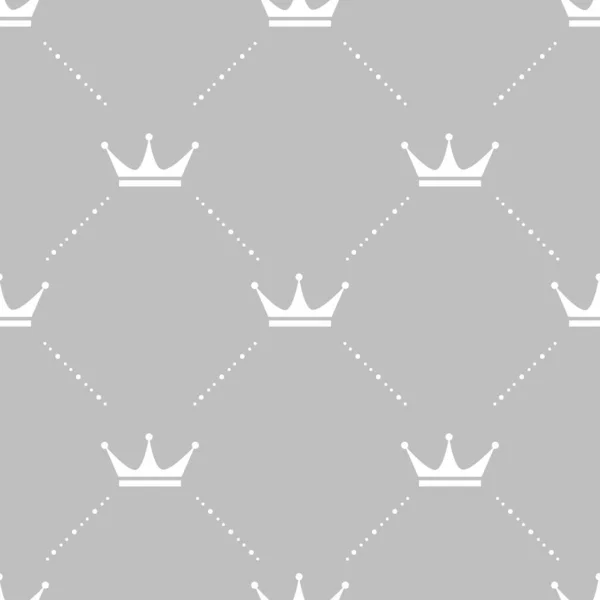 Білі Корони Сірому Фоні Королівський Безшовний Візерунок Дитячий Текстиль Або — стоковий вектор