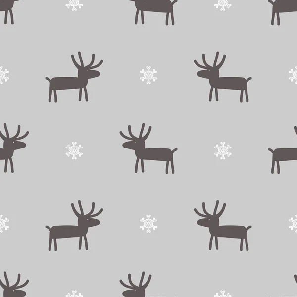 Cute Reindeer Snowflakes Seamless Pattern Stylized Deer Character Christmas Background — Stock Vector