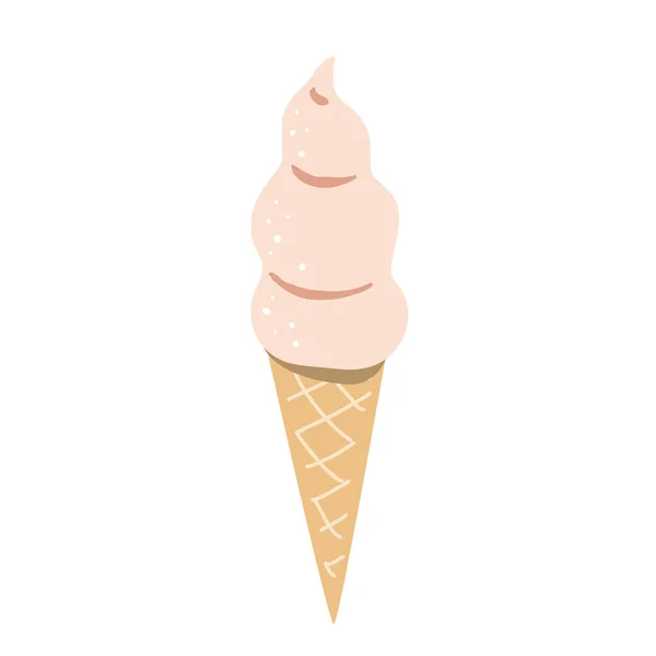 Pink Ice Cream Waffle Cone Doodle Vector Illustration Organic Milk — Stock Vector