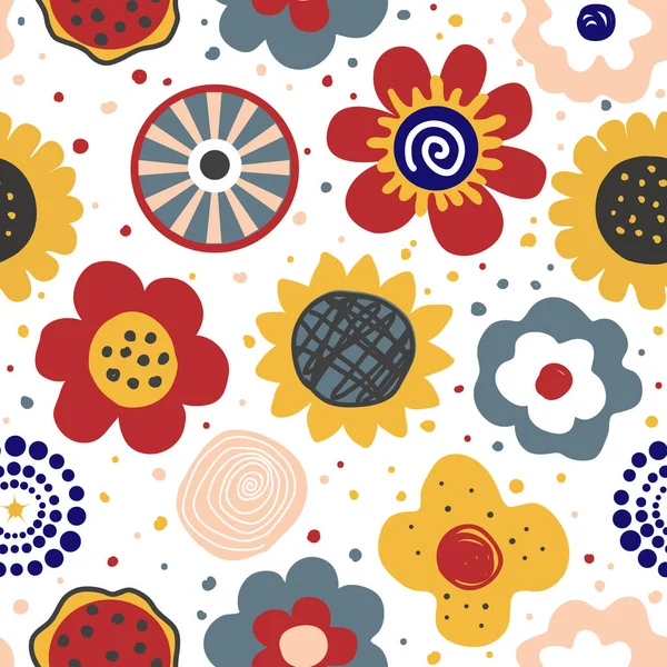 Niedliche Handgezeichnete Blumen Nahtloses Muster Kinderzimmer Oder Rustikaler Hintergrund Skandinavischen — Stockvektor