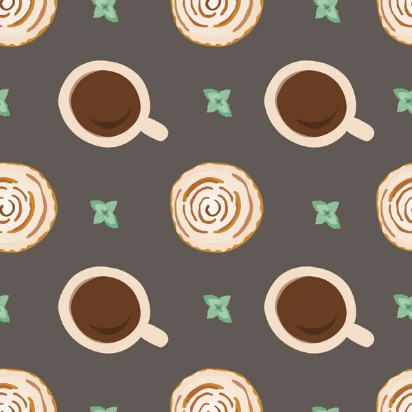 Kahve Nane Şekeri Dikişsiz Tarçın Deseni Çizgi Film Tarzında Vektör — Stok Vektör