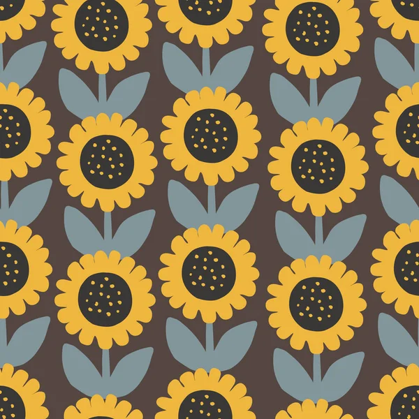 Sonnenblumenfeld Nahtloses Muster Niedliche Blumen Nahtloses Muster Skandinavischen Stil Vektorhintergrund — Stockvektor