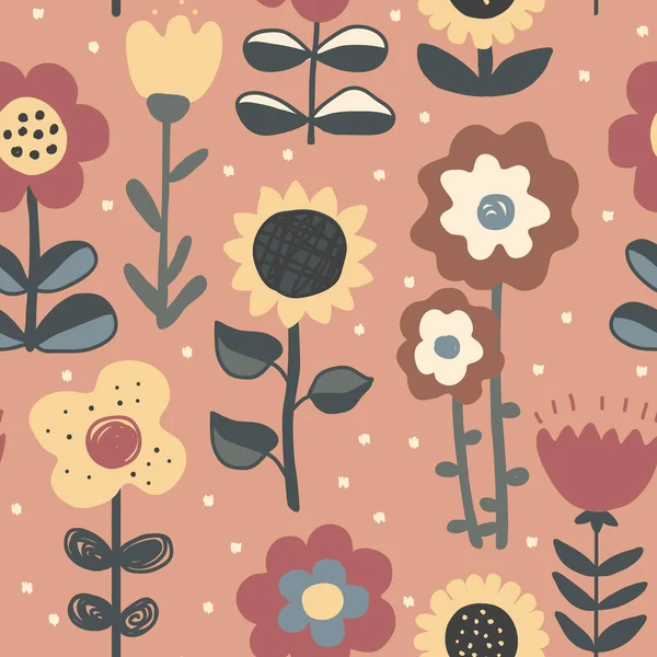 Niedliche Handgezeichnete Blumen Nahtloses Muster Kinderzimmer Oder Rustikaler Hintergrund Skandinavischen — Stockvektor