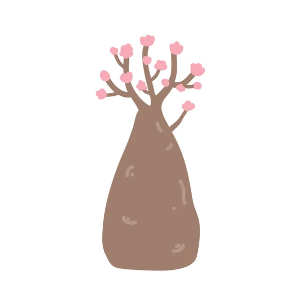 Árbol Botella Dibujos Animados Con Flores Ilustración Vector Aislado Rosa — Vector de stock