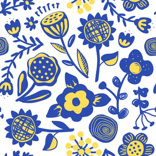Esztétikai Retro Virágok Skandináv Stílusban Zökkenőmentes Minta Dekoratív Naiv Boho Jogdíjmentes Stock Illusztrációk