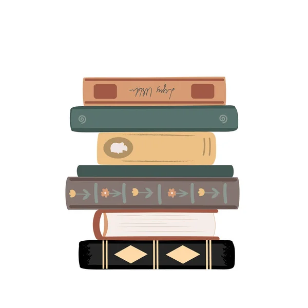 Pile Vintage Books Composition Old Stack Closed Books Different Colors — Stock Vector