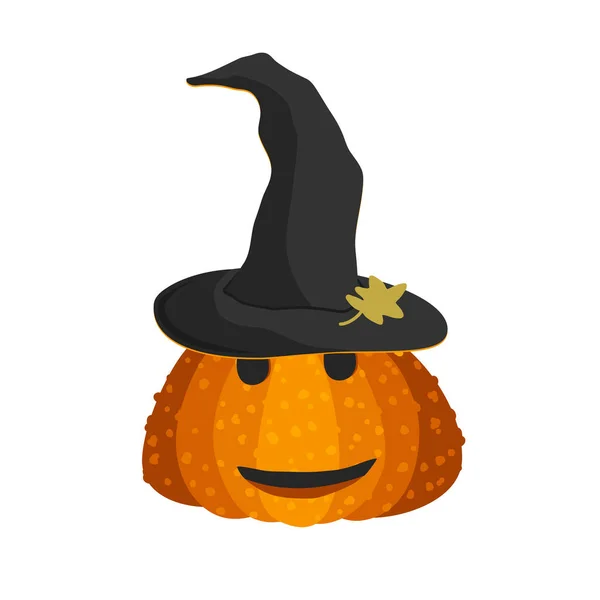 Scary Halloween Pumpkin Wearing Witch Hat Isolated White Background Happy — Stock Vector