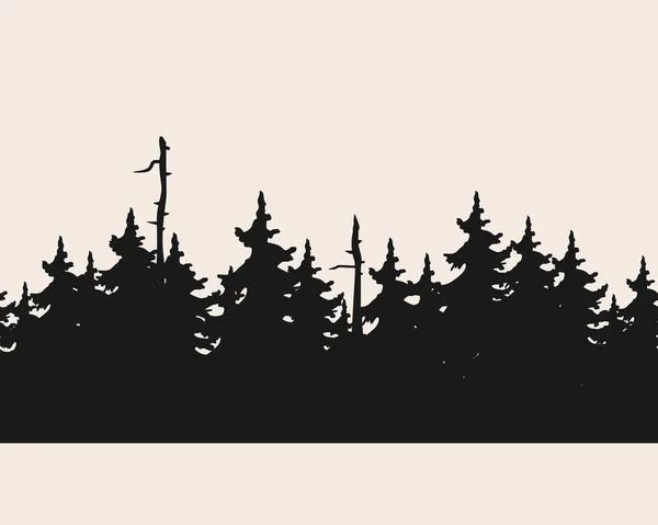 Bordure Silhouette Forêt Sans Couture Arbres Sapins Fond Vectoriel — Image vectorielle