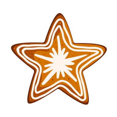 Beyaz arkaplanda izole edilmiş Noel yıldızı şekilli zencefilli kurabiye, vektör illüstrasyonu