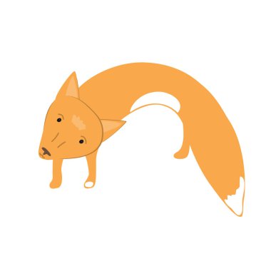 Şirin ve şaşkın yavru tilki. Beyaz arkaplanda izole edilmiş sevimli tilki çizgi film vektör çizimi