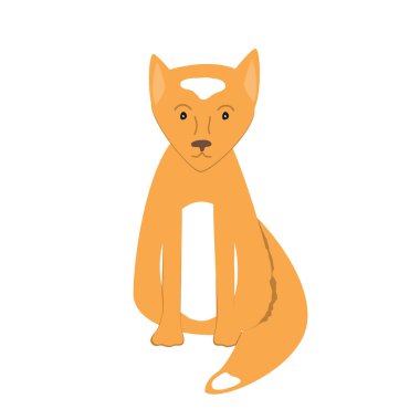 Şirin ve şaşkın yavru tilki. Beyaz arkaplanda izole edilmiş sevimli tilki çizgi film vektör çizimi