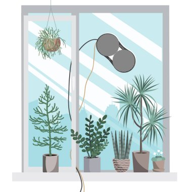 Kirli pencereyi mikrofiberle temizleyen robot elektrikli süpürge. Cam temizleme, cam temizleme ve düşme koruması için modern bir cihaz. Vektör izole illüstrasyonu