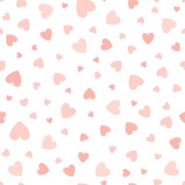 Sevimli kalpler kusursuz vektör deseni. Sevgililer Günü geçmişi. Düz dizayn, minik kalp siluetlerinden yapılmış sonsuz kaotik doku. Eski pembenin tonları