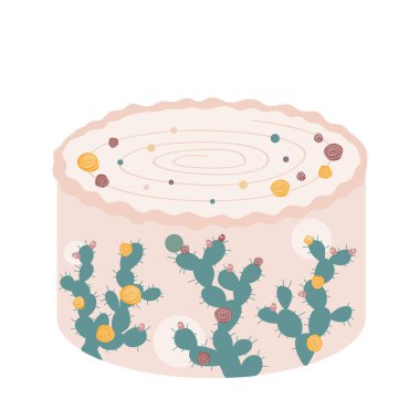 Armut kaktüslü tatlı bento keki. Mutlu yıllar tasarım unsuru, çocuklar ve yetişkinler için nötr palet. İzole vektör illüstrasyonu