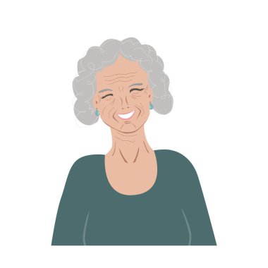 Mutlu bir emekli kadının portresi. Gülümseyen büyükanne suratı. Yaşlı bir kadının Avatar 'ı, vektör izole illüstrasyon.