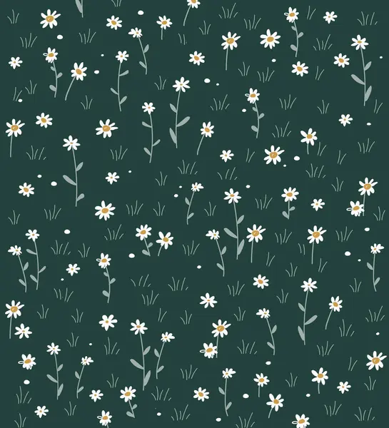 Meadow çiçek arka planı. Papatya ya da papatya çiçekli otlar. Yaz pikniği kavramı. Vektör illüstrasyonu