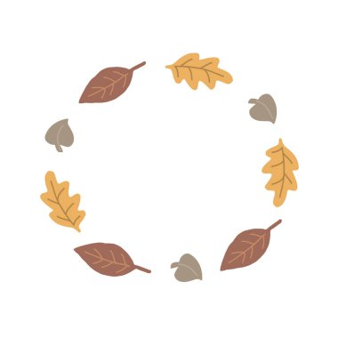 Sonbahar yaprakları yuvarlak çerçeveli. Sonbahar tasarım elemanı. Vektör izole illüstrasyonu.