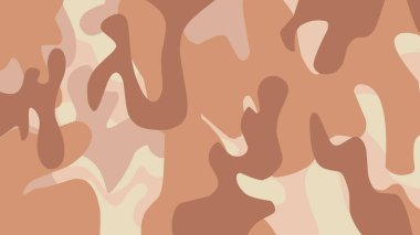 Kahverengi, bej ve ten renklerini içeren akıcı, organik bir kamuflaj tasarımı doğal ve soyut bir estetik yaratıyor..