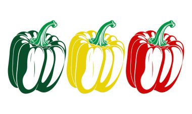 Beyaz arkaplan vektörü illüstrasyonunda çan biberi bitkisi soyut renkli siluet.