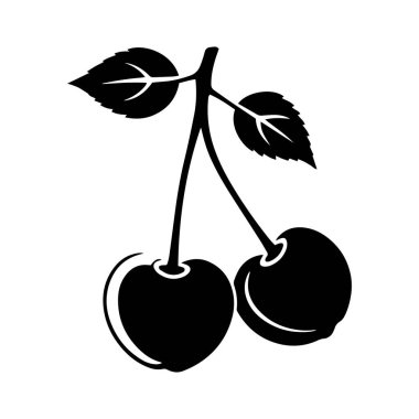 Beyaz arkaplanda izole edilmiş kiraz meyvesi vektör tasarımı silueti.