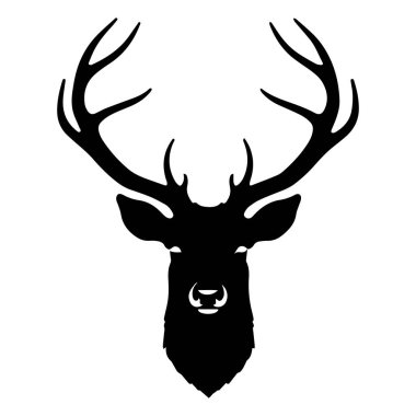 Geyik başı siyah siluet beyaz arkaplan üzerinde stag vektör çizimi.