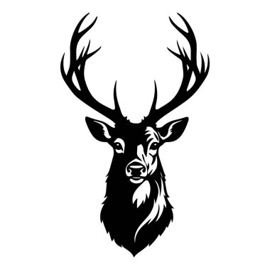 Geyik başı siyah siluet beyaz arkaplan üzerinde stag vektör çizimi.