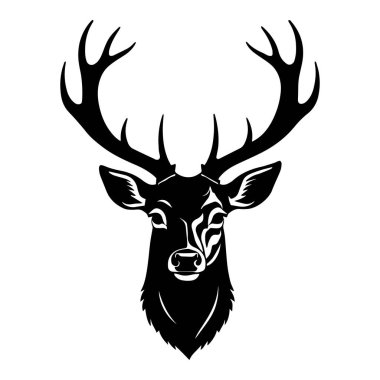 Geyik başı siyah siluet beyaz arkaplan üzerinde stag vektör çizimi.