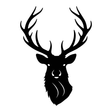 Geyik başı siyah siluet beyaz arkaplan üzerinde stag vektör çizimi.