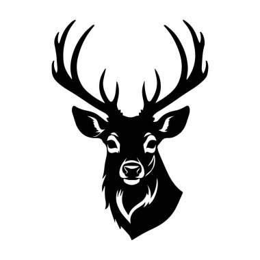 Geyik başı siyah siluet beyaz arkaplan üzerinde stag vektör çizimi.