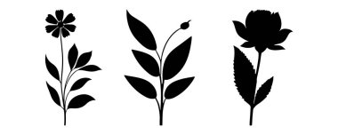 El çizimi çiçek tasarımı elementlerin silueti bitki çiçekleri ve vektör tasarımı bırakır.