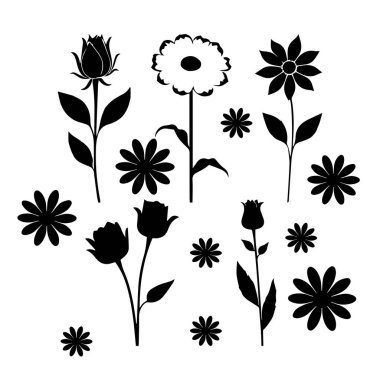 El çizimi çiçek tasarımı elementlerin silueti bitki çiçekleri ve vektör tasarımı bırakır.