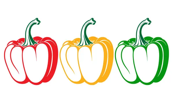 Beyaz arkaplan vektörü illüstrasyonunda çan biberi bitkisi soyut renkli siluet.