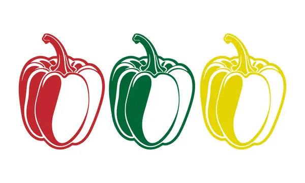 Beyaz arkaplan vektörü illüstrasyonunda çan biberi bitkisi soyut renkli siluet.