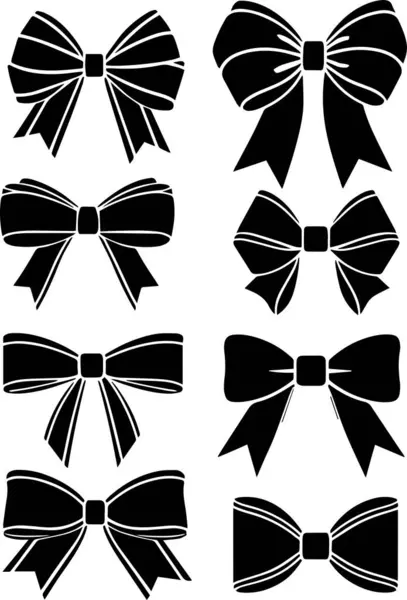 Beyaz arka plan siluetinde hediyeler için basit dekoratif tatil kurdeleleri seti.