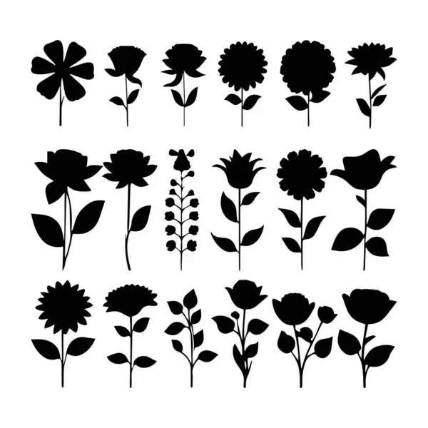 El çizimi çiçek tasarımı elementlerin silueti bitki çiçekleri ve vektör tasarımı bırakır.