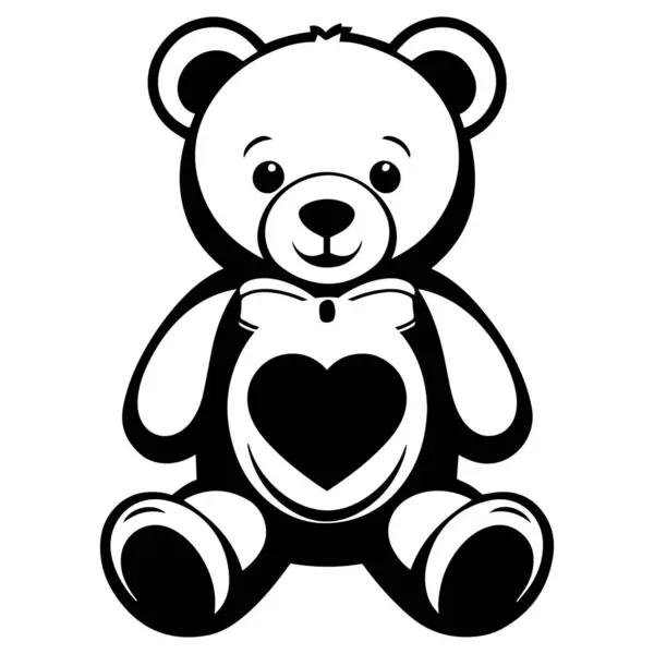 Beyaz arka plan çiziminde yay ve aşk şekilli silueti olan oyuncak ayı..