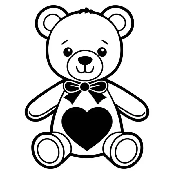 Beyaz arka plan çiziminde yay ve aşk şekilli silueti olan oyuncak ayı..